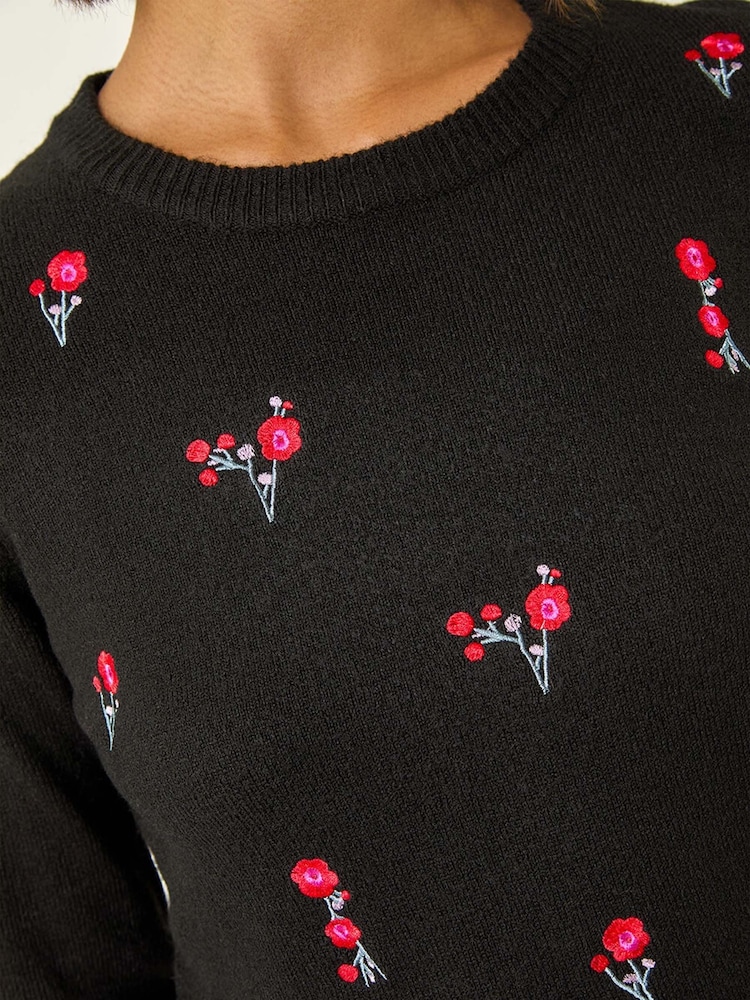 Roman Black Floral Embroidered Knit Jumper - Image 5 of 5