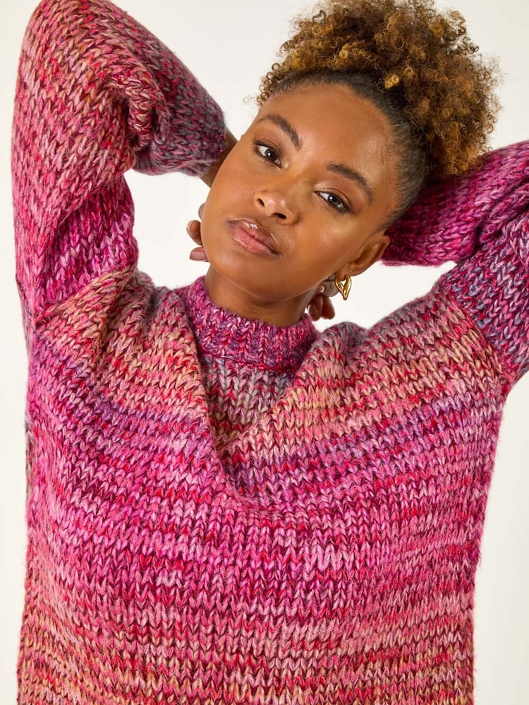 Roman Pink Metallic Ombre Knit Jumper - Image 2 of 5 Roman Pink Metallic Ombre Knit Jumper - Image 2 of 5