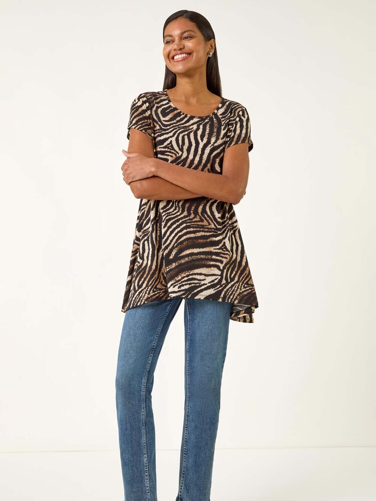 Roman Natural Zebra Print Hanky Hem Blouse - Image 1 of 5