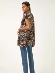 Roman Natural Zebra Print Hanky Hem Blouse - Image 3 of 5