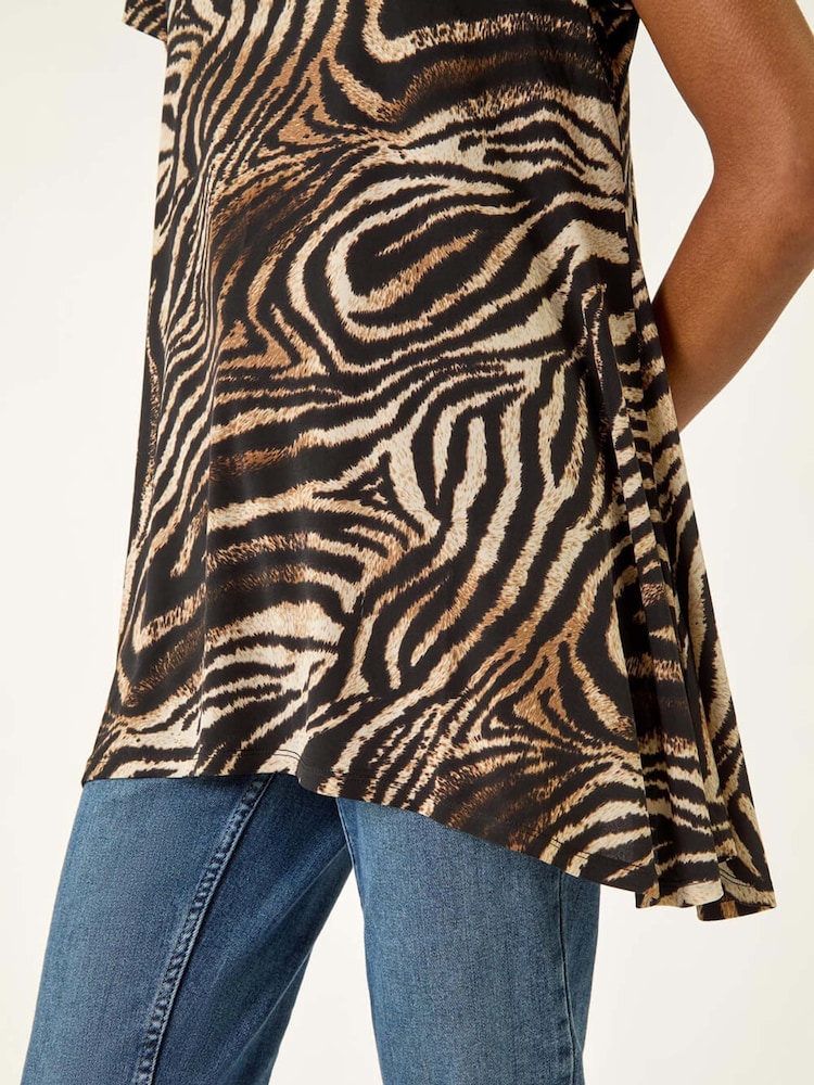 Roman Natural Zebra Print Hanky Hem Blouse - Image 5 of 5