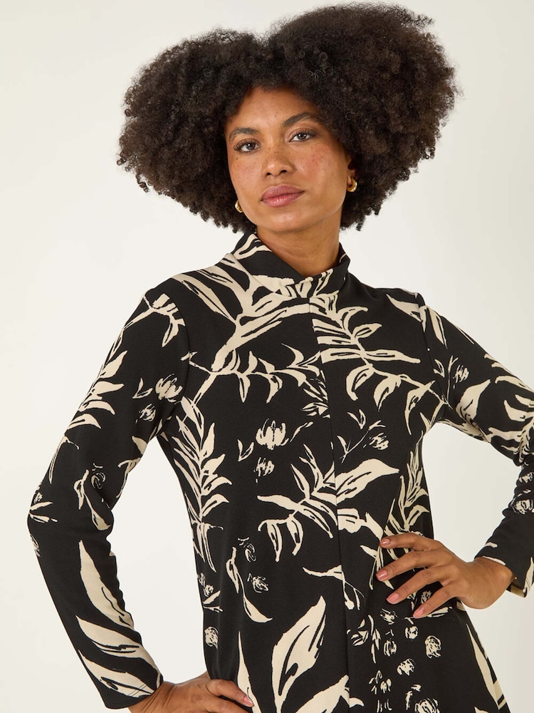 Roman Black Floral High Neck Swing Blouse - Image 1 of 5 Roman Black Floral High Neck Swing Blouse - Image 1 of 5