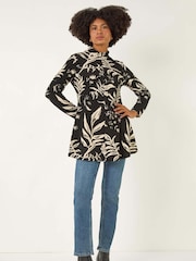 Roman Black Floral High Neck Swing Blouse - Image 2 of 5