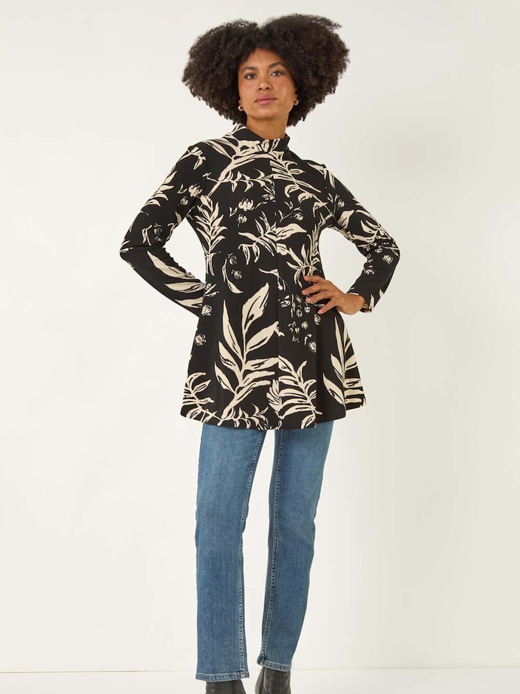 Roman Black Floral High Neck Swing Blouse - Image 2 of 5 Roman Black Floral High Neck Swing Blouse - Image 2 of 5