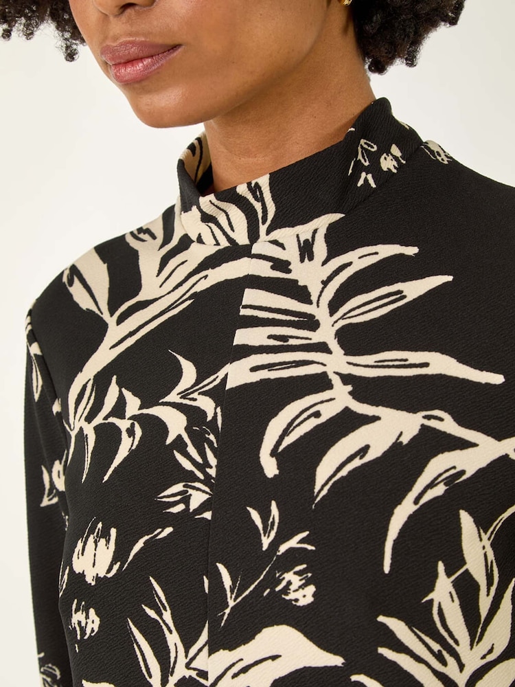 Roman Black Floral High Neck Swing Blouse - Image 5 of 5