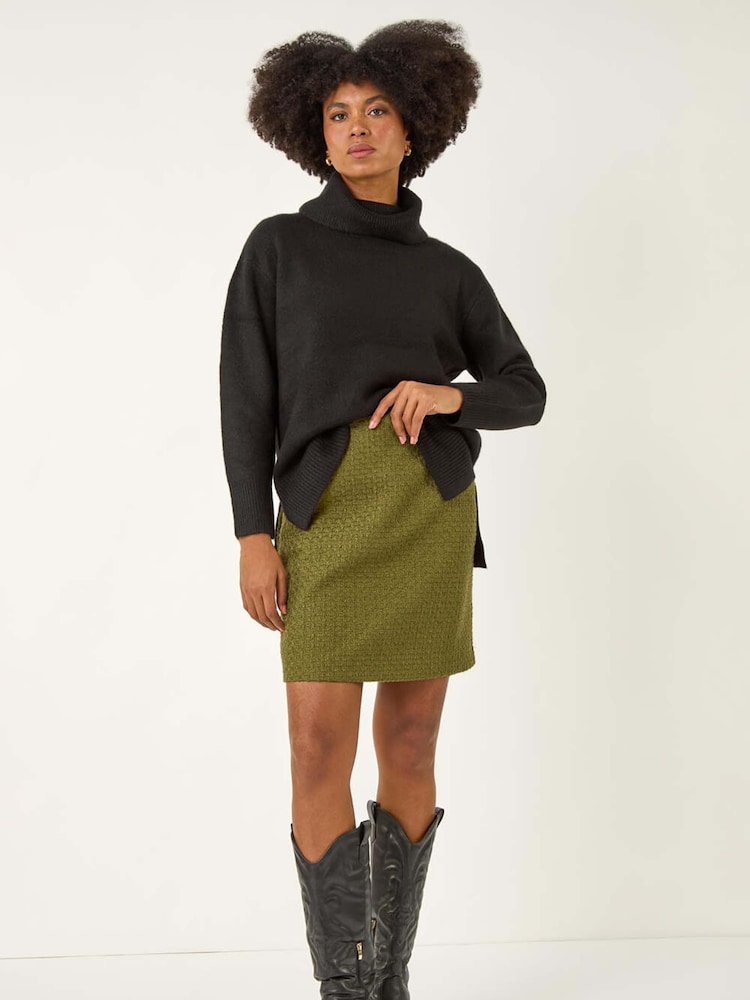 Roman Green Boucle Textured A-Line Skirt - Image 2 of 5 Roman Green Boucle Textured A-Line Skirt - Image 2 of 5