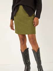 Roman Green Boucle Textured A-Line Skirt - Image 4 of 5