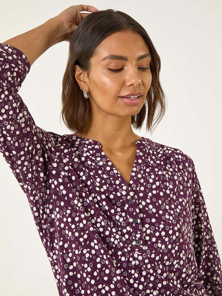 Roman Purple Floral Puff Print Stretch Shirt - Image 1 of 5