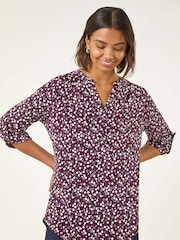 Roman Purple Floral Puff Print Stretch Shirt - Image 2 of 5