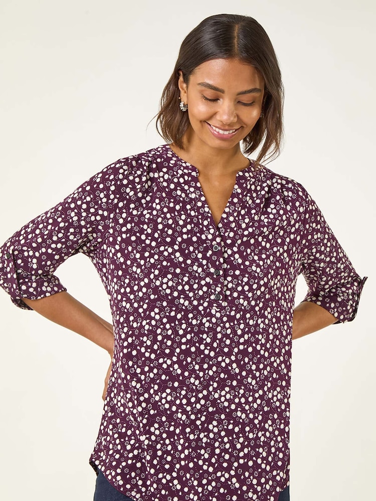 Roman Purple Floral Puff Print Stretch Shirt - Image 2 of 5
