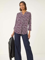 Roman Purple Floral Puff Print Stretch Shirt - Image 3 of 5