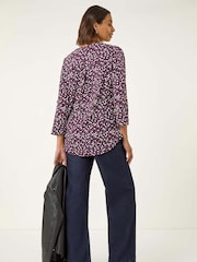 Roman Purple Floral Puff Print Stretch Shirt - Image 4 of 5
