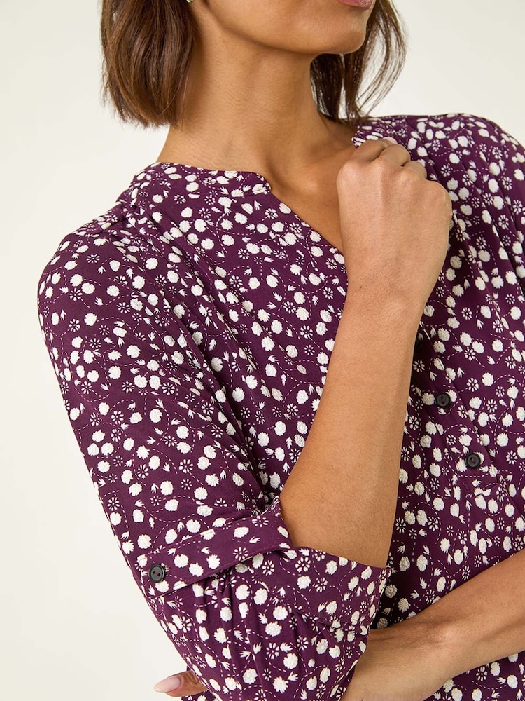Roman Purple Floral Puff Print Stretch Shirt - Image 5 of 5
