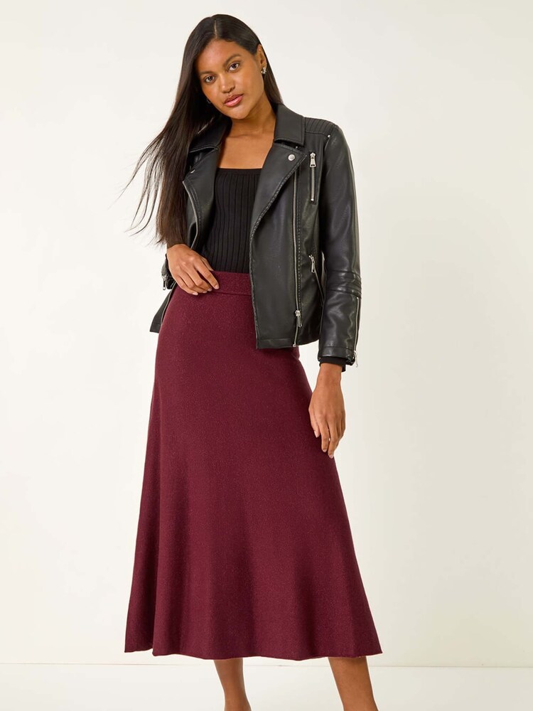 Roman Red Shimmer Knit Midi Skirt - Image 1 of 5 Roman Red Shimmer Knit Midi Skirt - Image 1 of 5