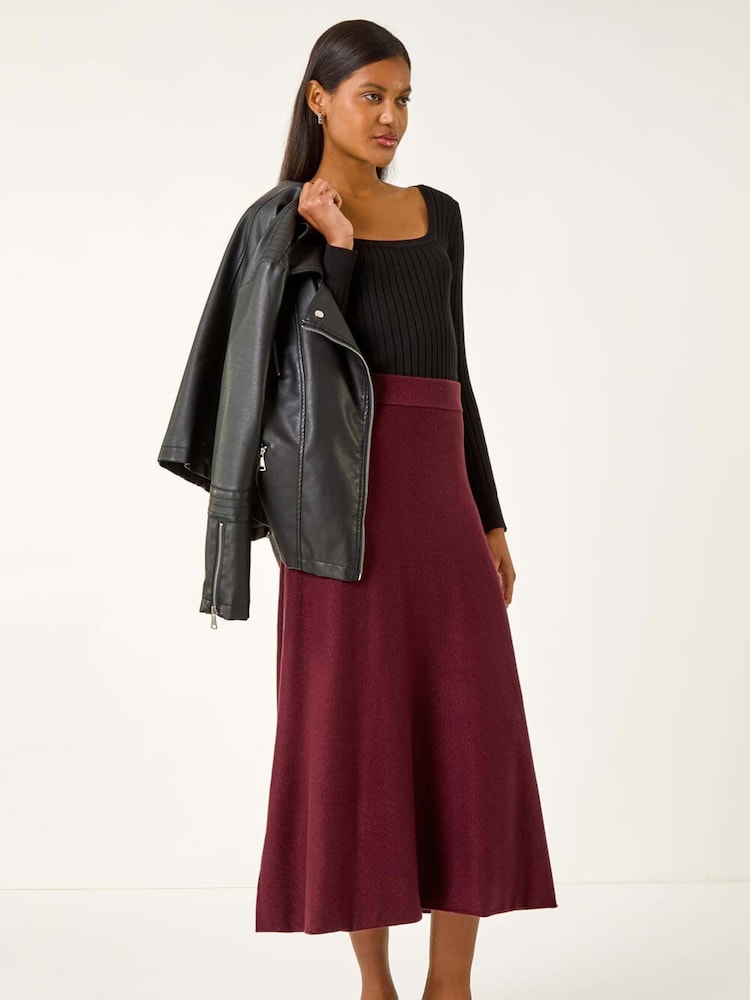 Roman Red Shimmer Knit Midi Skirt - Image 2 of 5