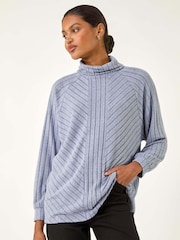 Roman Blue Textured Stripe Cowl Neck Blouse - Image 1 of 5