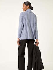 Roman Blue Textured Stripe Cowl Neck Blouse - Image 4 of 5