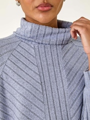 Roman Blue Textured Stripe Cowl Neck Blouse - Image 5 of 5