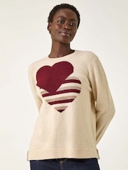 Roman White Heart Crew Neck Knit Jumper - Image 4 of 5