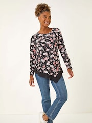 Roman Pink Floral Puff Print Stretch Blouse - Image 1 of 5