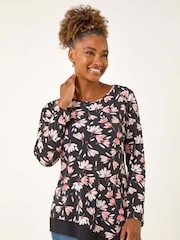 Roman Pink Floral Puff Print Stretch Blouse - Image 2 of 5