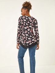 Roman Pink Floral Puff Print Stretch Blouse - Image 3 of 5