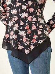 Roman Pink Floral Puff Print Stretch Blouse - Image 5 of 5