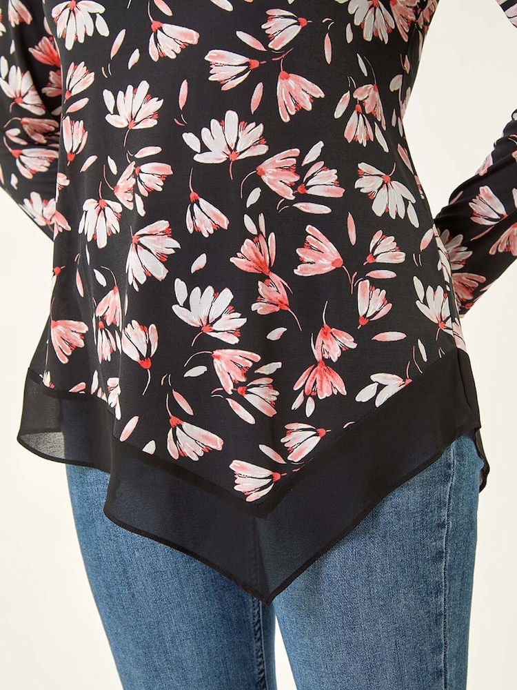 Roman Pink Floral Puff Print Stretch Blouse - Image 5 of 5 Roman Pink Floral Puff Print Stretch Blouse - Image 5 of 5