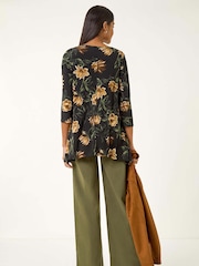 Roman Yellow Floral Print Stretch Tunic Top - Image 4 of 5