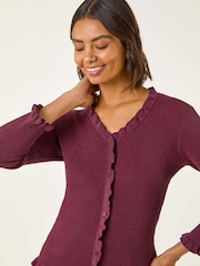 Roman Red V-Neck Ruffle Knit Cardigan - Image 1 of 3