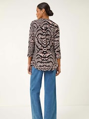 Roman Black Animal Puff Print Stretch Blouse - Image 4 of 5