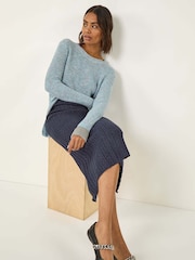 Roman Blue Cable Knit Midi Pencil Skirt - Image 1 of 5