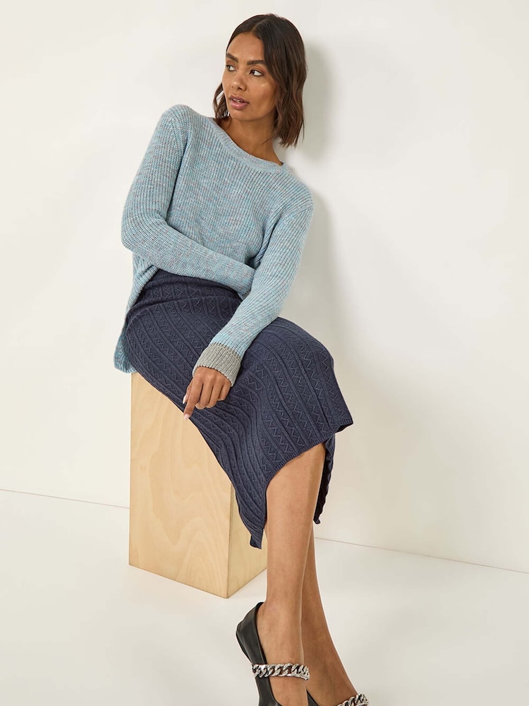 Roman Blue Cable Knit Midi Pencil Skirt - Image 1 of 5