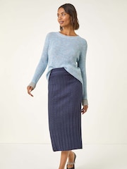Roman Blue Cable Knit Midi Pencil Skirt - Image 2 of 5