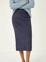 Roman Blue Cable Knit Midi Pencil Skirt - Image 4 of 5