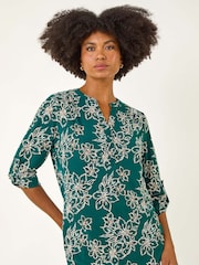 Roman Blue Floral Print Puff Stretch Blouse - Image 4 of 5
