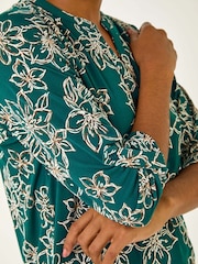 Roman Blue Floral Print Puff Stretch Blouse - Image 5 of 5