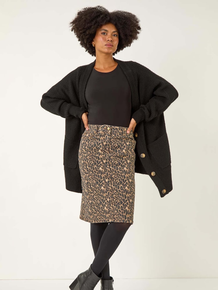 Roman Brown Animal Print A-Line Skirt - Image 1 of 5