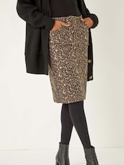 Roman Brown Animal Print A-Line Skirt - Image 4 of 5