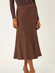 Roman Brown Shimmer Knit Midi Skirt - Image 4 of 5