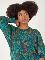 Roman Green Metallic Abstract Printed Blouse - Image 1 of 5