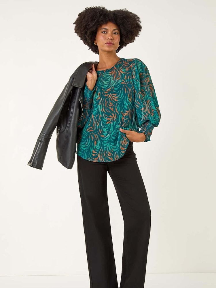 Roman Green Metallic Abstract Printed Blouse - Image 2 of 5