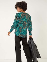 Roman Green Metallic Abstract Printed Blouse - Image 3 of 5