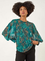 Roman Green Metallic Abstract Printed Blouse - Image 4 of 5