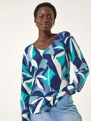 Roman Abstract V-Neck Knit Jumper - Imagem 1 de 5