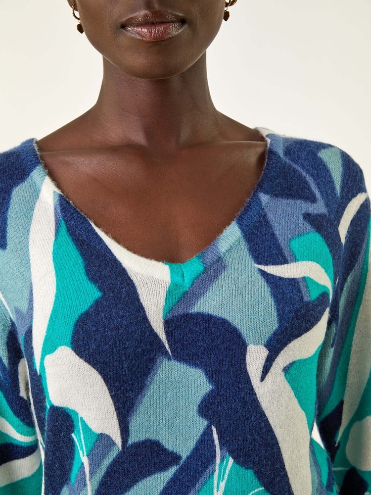 Roman Abstract V-Neck Knit Jumper - Imagem 5 de 5