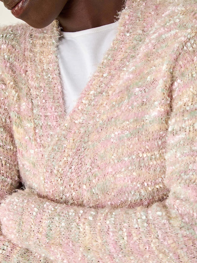 Roman Pink Speckled Popcorn Knit Cardigan - Image 5 of 5 Roman Pink Speckled Popcorn Knit Cardigan - Image 5 of 5