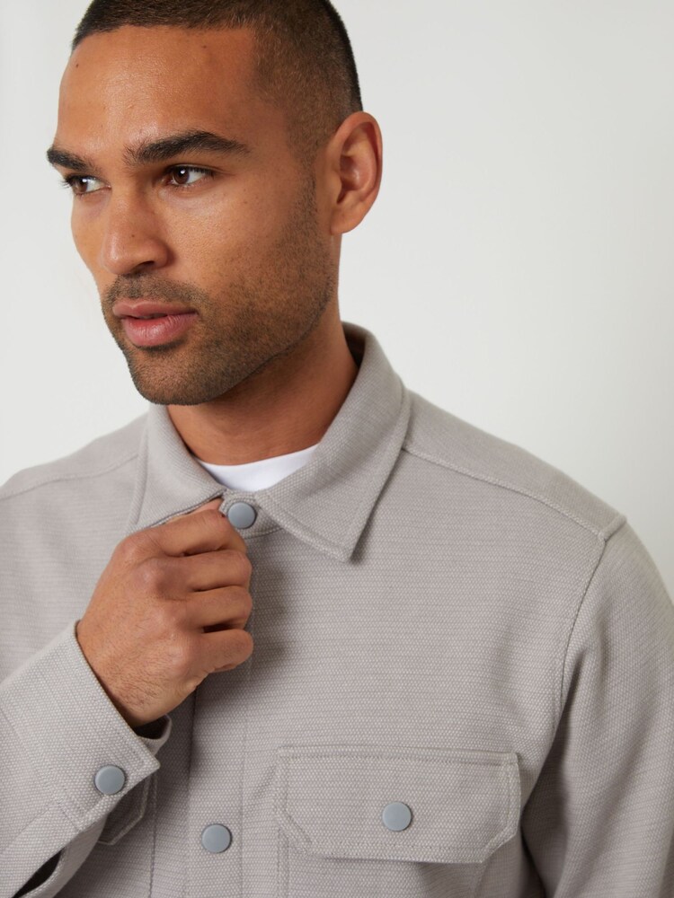 Threadbare Grey Pique Shacket - Image 4 of 4 Threadbare Grey Pique Shacket - Image 4 of 4