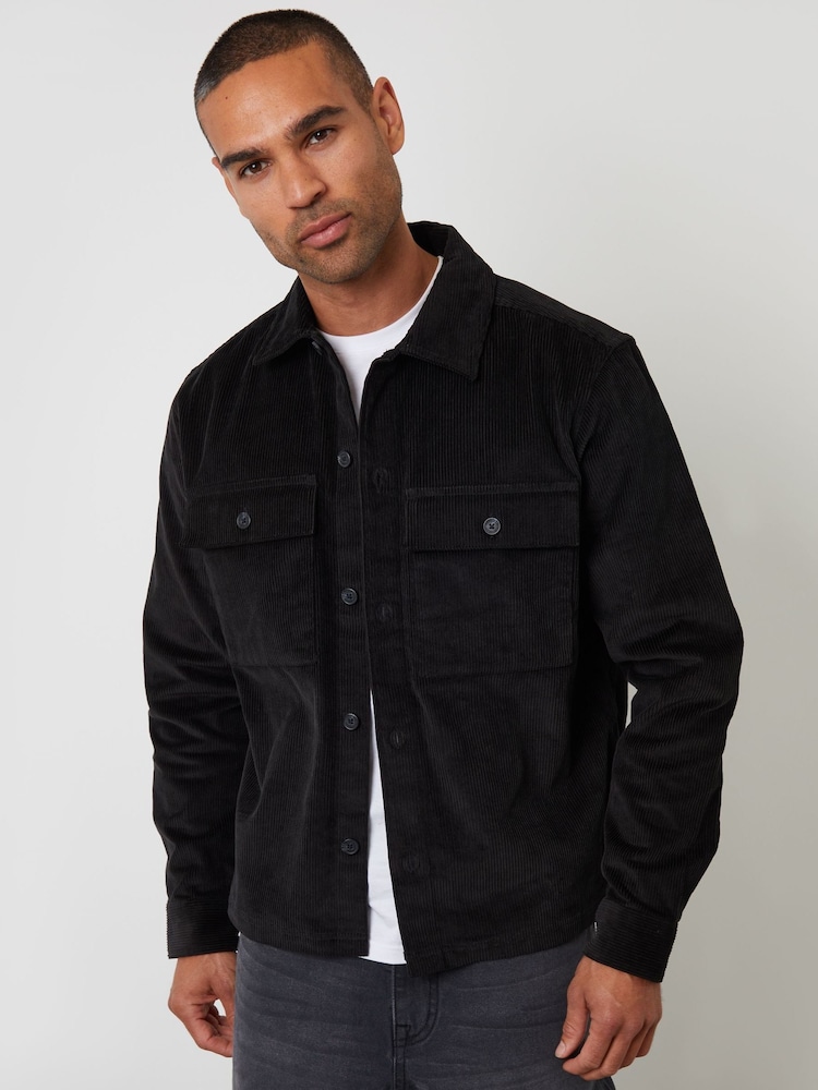 Threadbare Black Relaxed Cropped Fit Corduroy Shacket - Image 1 of 4 Threadbare Black Relaxed Cropped Fit Corduroy Shacket - Image 1 of 4