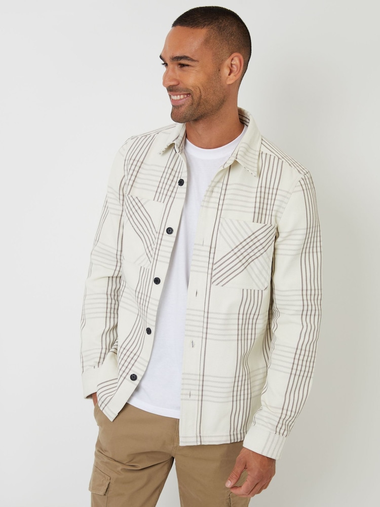 Threadbare Cream Brushed Check Shacket - Image 1 of 4